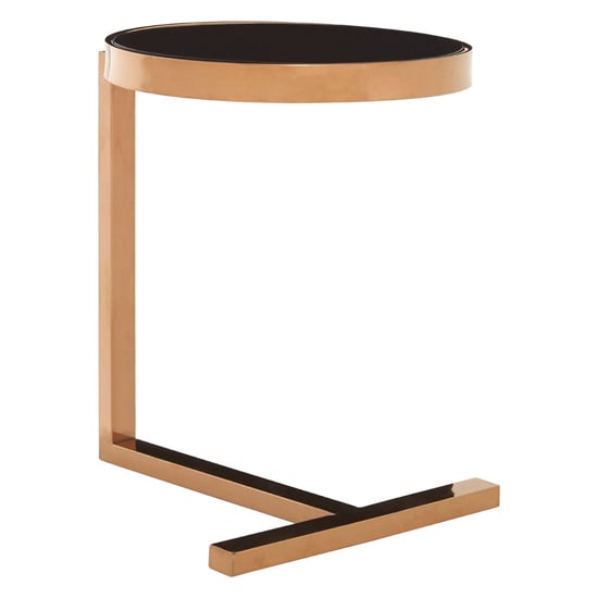 Product photograph of Kurhah Black Glass Side Table With Rose Gold T-shaped Base from Furniture in Fashion