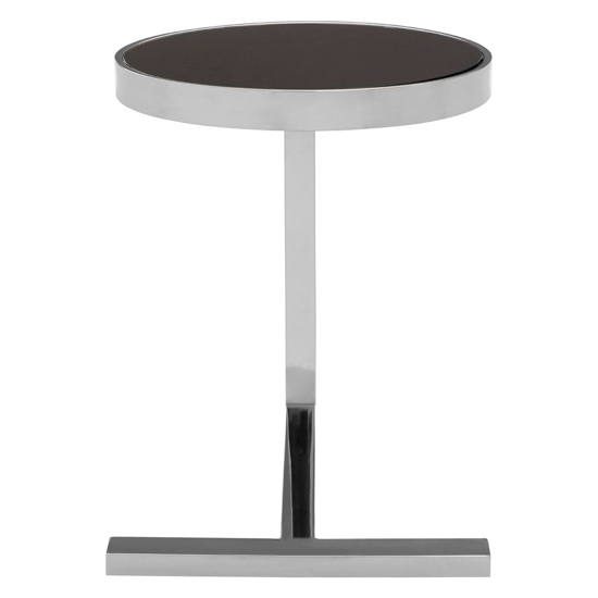 Kurhah Black Glass Side Table With Silver T-Shaped Base_2
