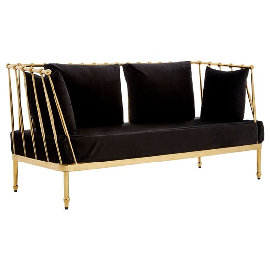 Product photograph of Kurhah Black Velvet 2 Seater Sofa With Gold Tapered Frame from Furniture in Fashion