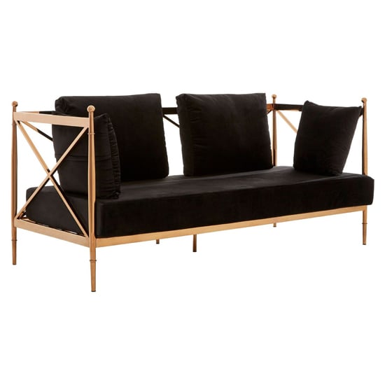 Read more about Kurhah black velvet 2 seater sofa with rose gold lattice frame