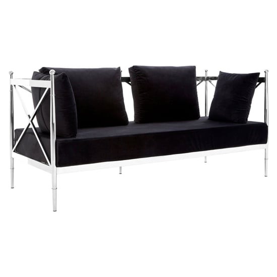 Photo of Kurhah black velvet 2 seater sofa with silver lattice frame