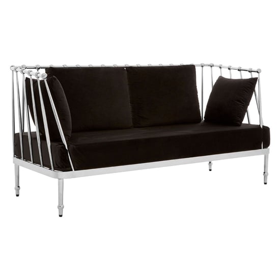 Photo of Kurhah black velvet 2 seater sofa with silver tapered frame