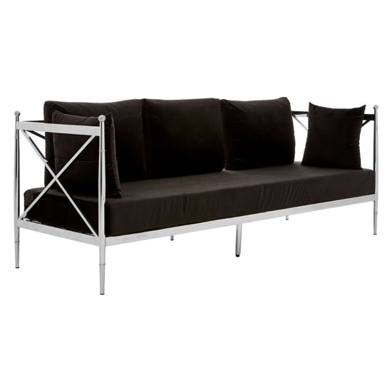 Photo of Kurhah black velvet 3 seater sofa with silver lattice frame