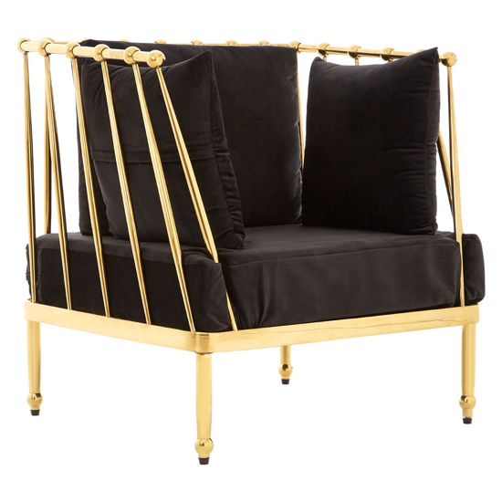 Read more about Kurhah black velvet armchair with gold tapered frame