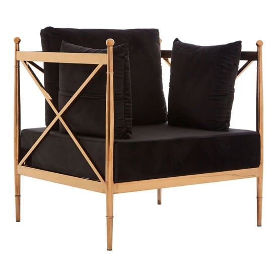 Photo of Kurhah black velvet armchair with rose gold lattice frame