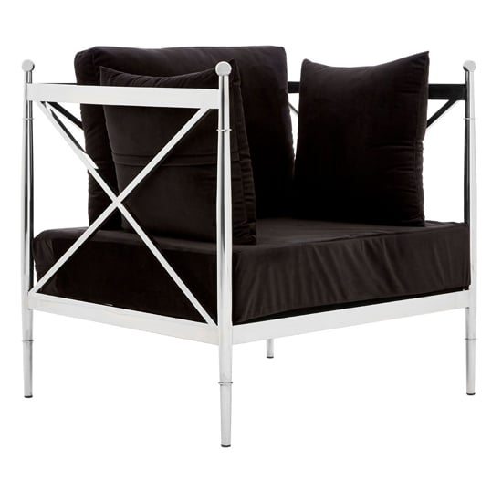 Product photograph of Kurhah Black Velvet Armchair With Silver Lattice Frame from Furniture in Fashion