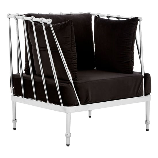 Photo of Kurhah black velvet armchair with silver tapered frame