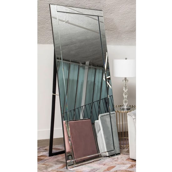 Product photograph of Kutztown Bevelled Edge Floor Standing Mirror With Black Stand from Furniture in Fashion