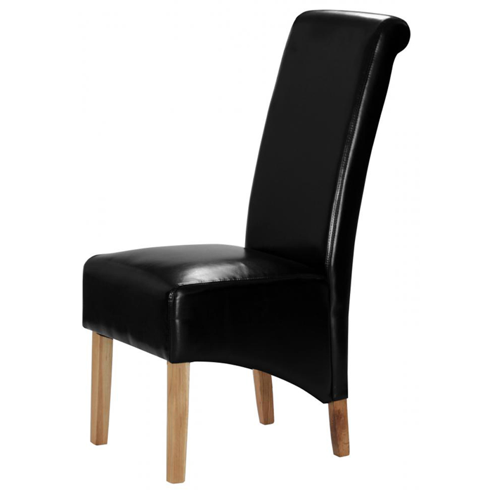 Kutztown Black Leather Dining Chairs With Oak Legs In Pair