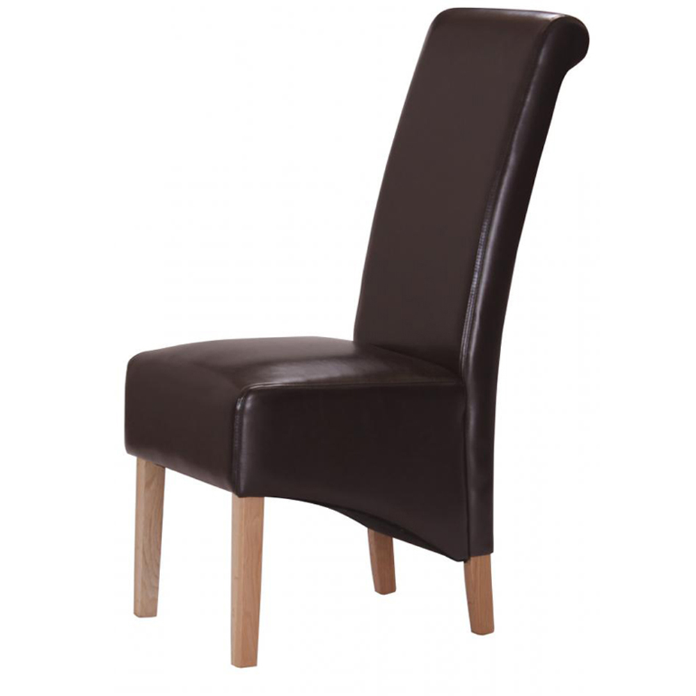 Kutztown Brown Leather Dining Chairs With Oak Legs In Pair