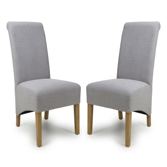 Read more about Kyoto green fabric dining chairs with oak legs in pair