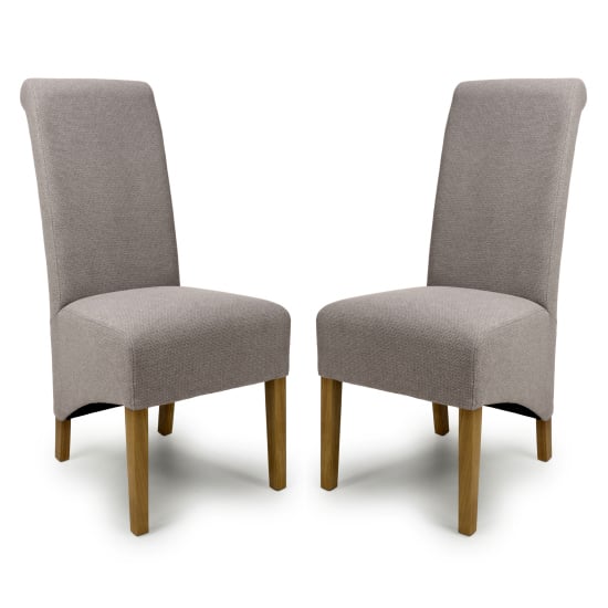 Read more about Kyoto mocha fabric dining chairs with oak legs in pair