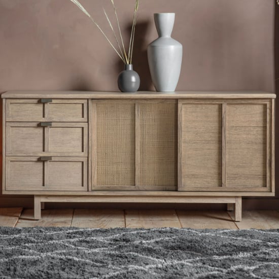 Kyron Wooden Sideboard With 2 Doors And 3 Drawers In Natural