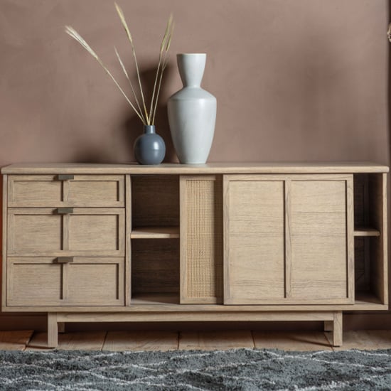 Kyron Wooden Sideboard With 2 Doors And 3 Drawers In Natural