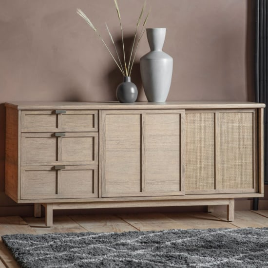 Product photograph of Kyron Wooden Sideboard With 2 Doors And 3 Drawers In Natural from Furniture in Fashion