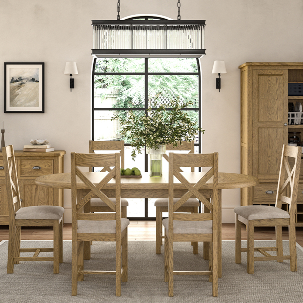 Kysen Oval Wooden Extending Dining Table With 6 Chairs In Oak