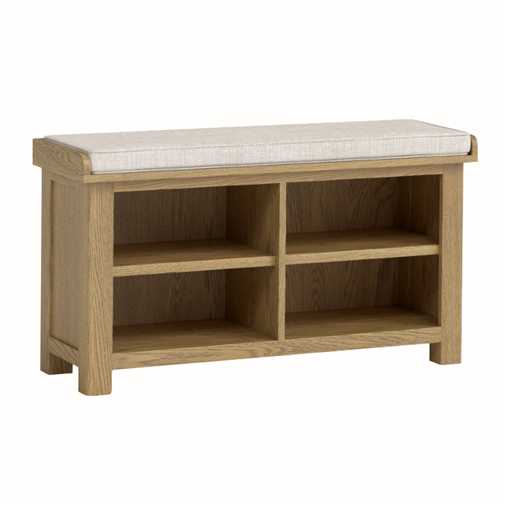 Kysen Wooden Hallway Seating Bench with Fabric Seat in Oak