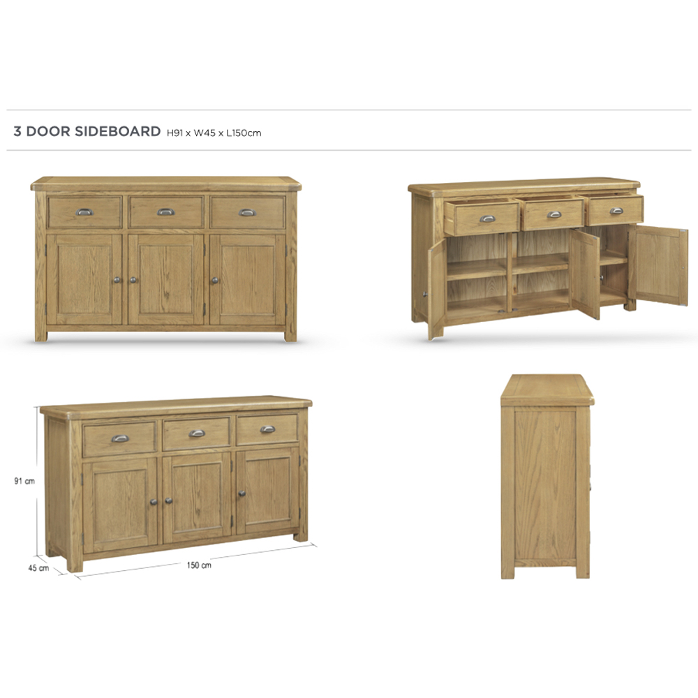 Kysen Wooden Sideboard with 3 Doors 3 Drawers in Oak