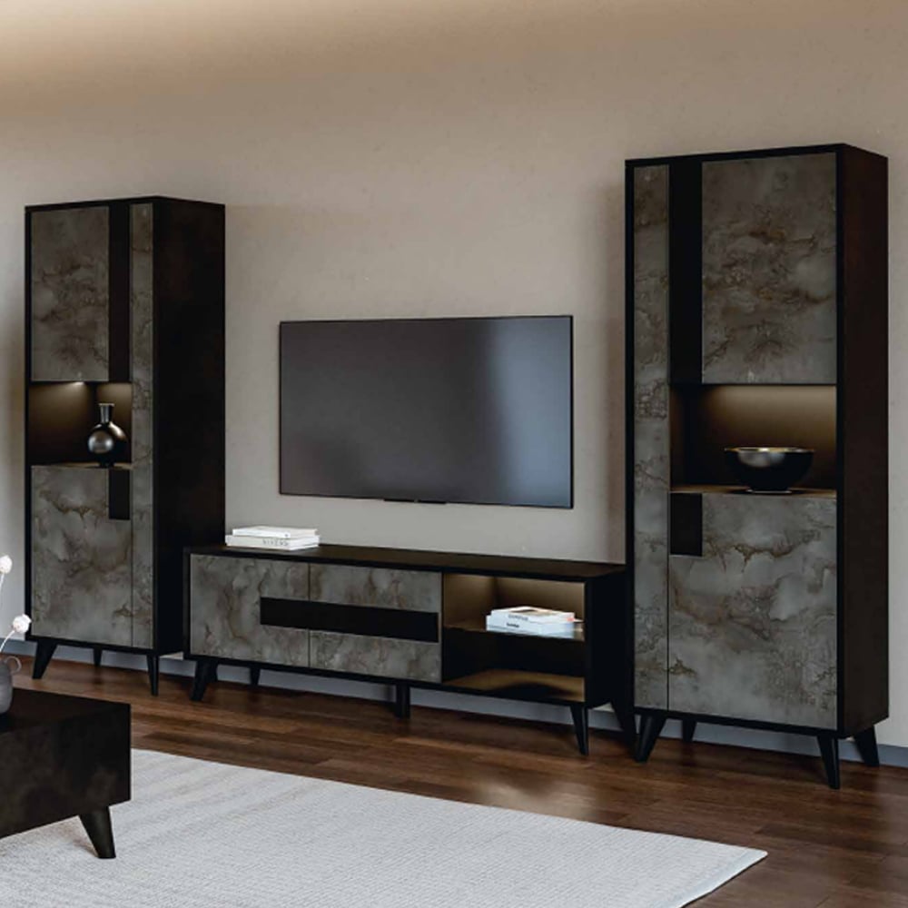 Read more about Laax living room set with display cabinet in black oxide and led