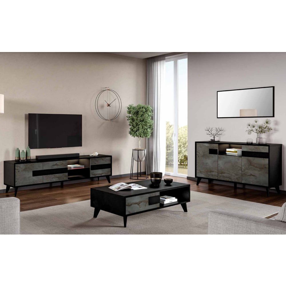 Read more about Laax living room set with sideboard in black oxide and led