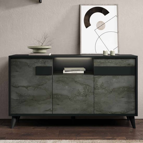 Laax Sideboard In Matt Black Oxide With 3 Doors 1 Shelf And LED