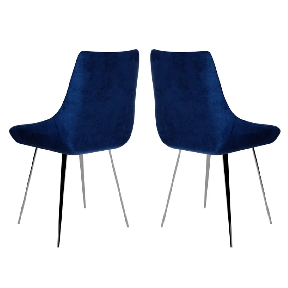 Read more about Laceby dark blue fabric dining chairs with chrome legs in pair