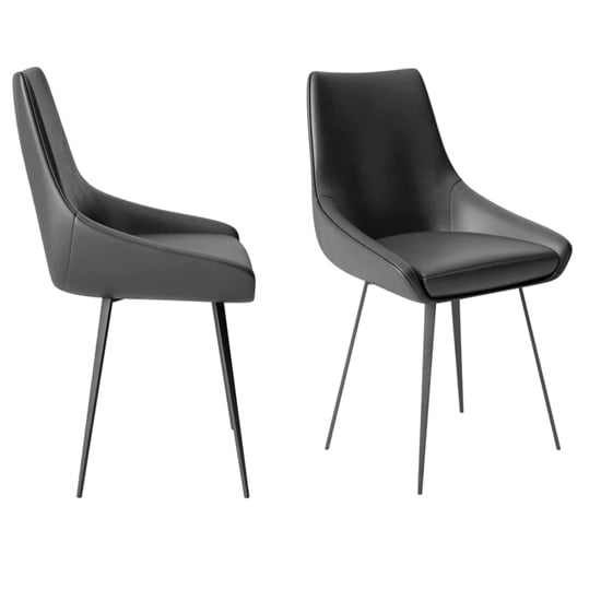 Laceby Grey Faux Leather Dining Chairs In Pair