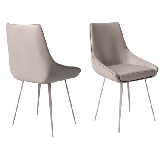 Laceby Taupe Faux Leather Dining Chairs In Pair
