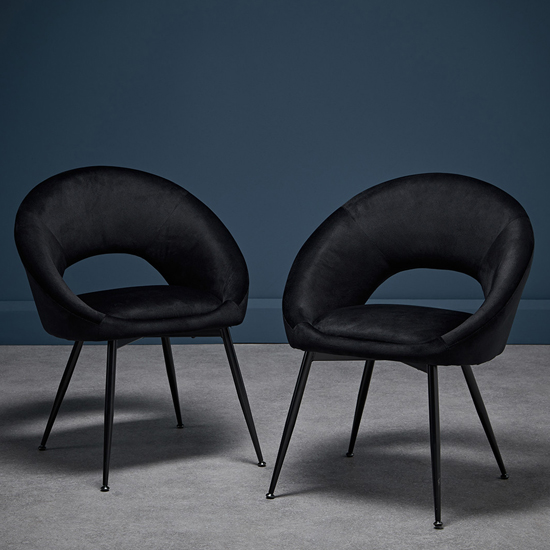 Lacee Black Velvet Dining Chairs With Black Legs In Pair Furniture in