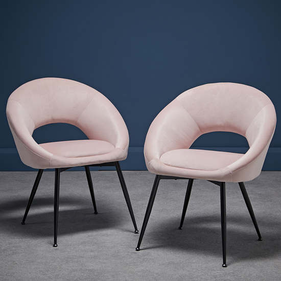 Lacee Pink Velvet Dining Chairs With Black Legs In Pair_1