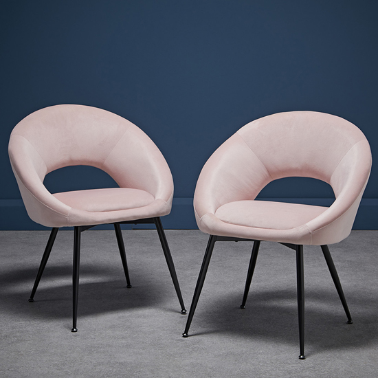 Lolo Pink Velvet Dining Chairs With Black Legs In Pair Furniture in