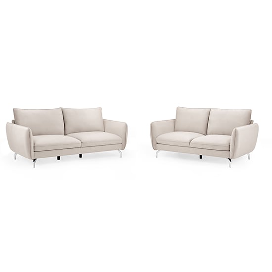 Lacey Fabric 3+2 Seater Sofa Set In Beige With Chrome Metal Legs