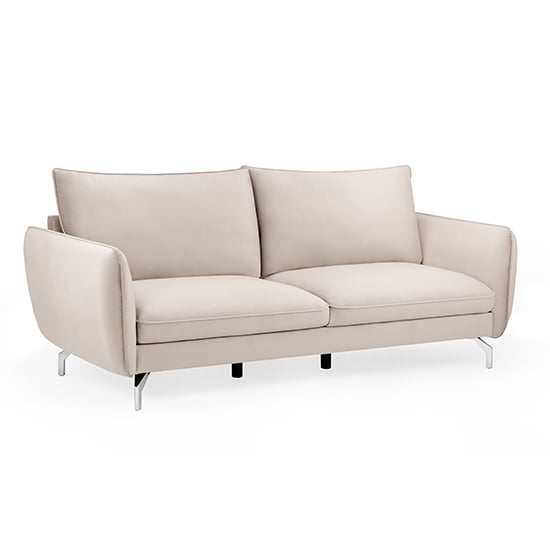 Product photograph of Lacey Fabric 3 Seater Sofa In Beige With Chrome Metal Legs from Furniture in Fashion