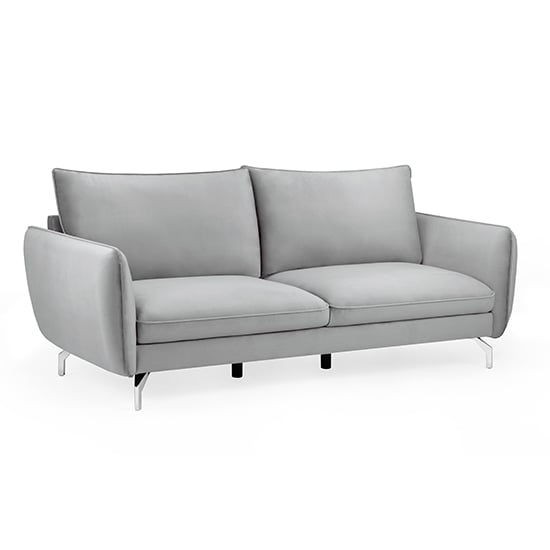 Product photograph of Lacey Fabric 3 Seater Sofa In Grey With Chrome Metal Legs from Furniture in Fashion
