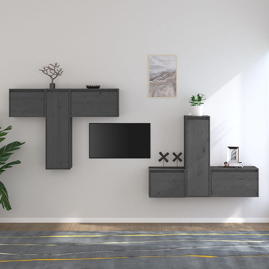 Read more about Lacey solid pinewood entertainment unit in grey