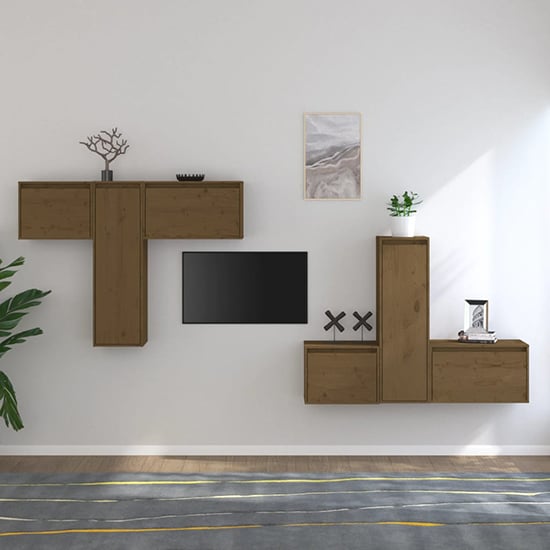 Product photograph of Lacey Solid Pinewood Entertainment Unit In Honey Brown from Furniture in Fashion