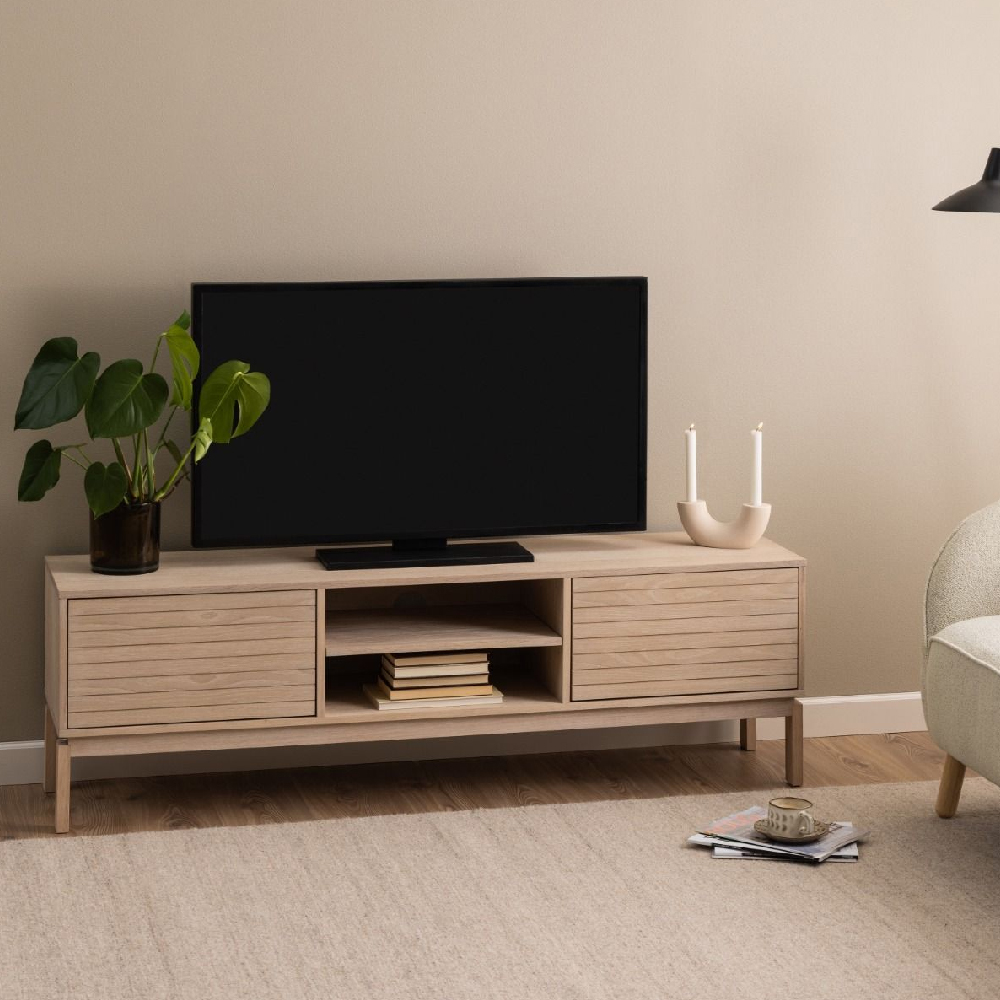 Read more about Lacey wooden tv stand with 2 doors in white oak