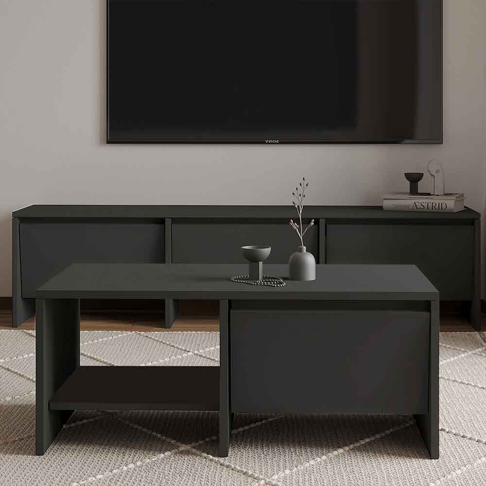 Lacin Wooden Living Room Furniture Set in Anthracite