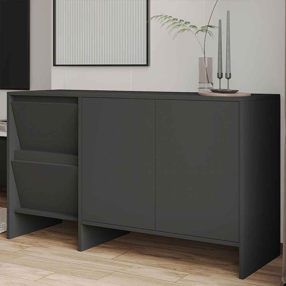 Lacin Wooden Living Room Furniture Set in Anthracite