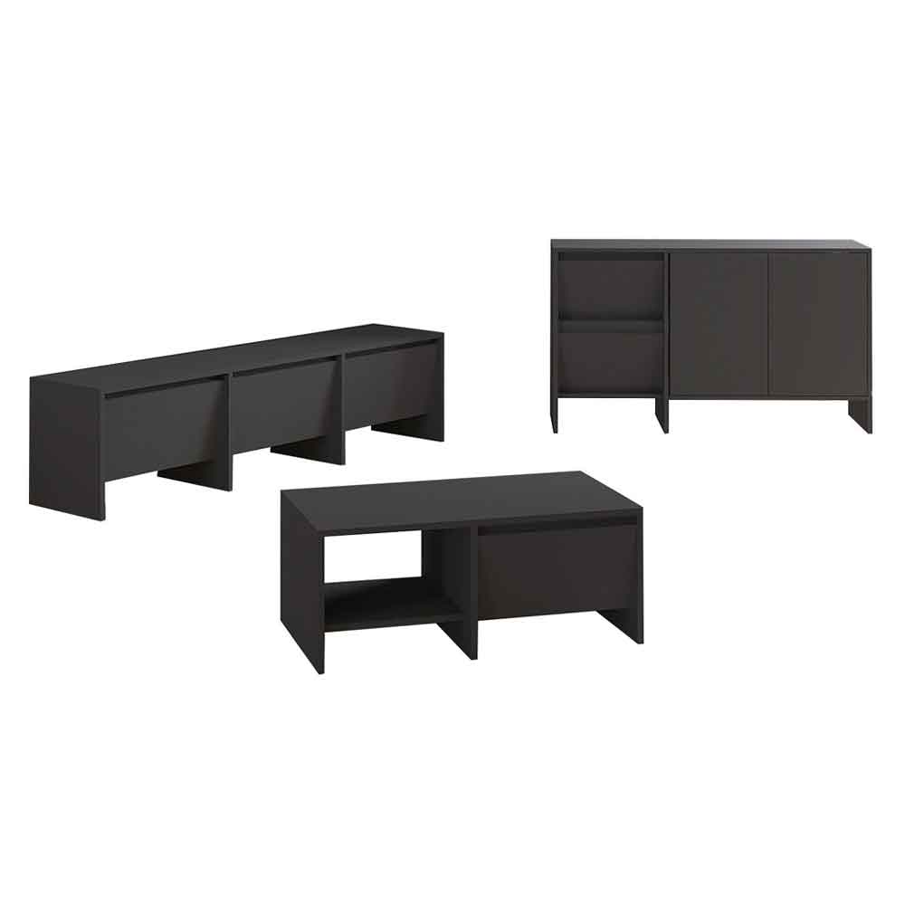 Lacin Wooden Living Room Furniture Set in Anthracite