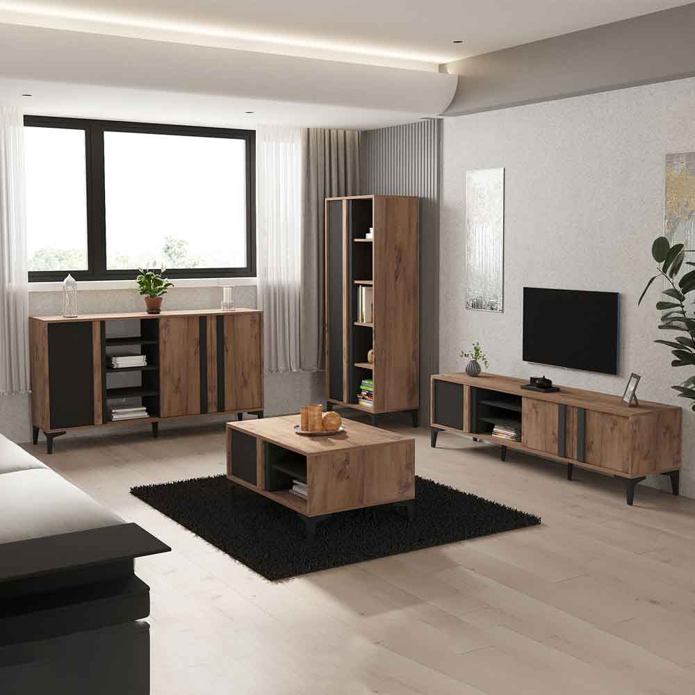 Lacin Wooden Living Room Furniture Set in Atlantic and Anthracite
