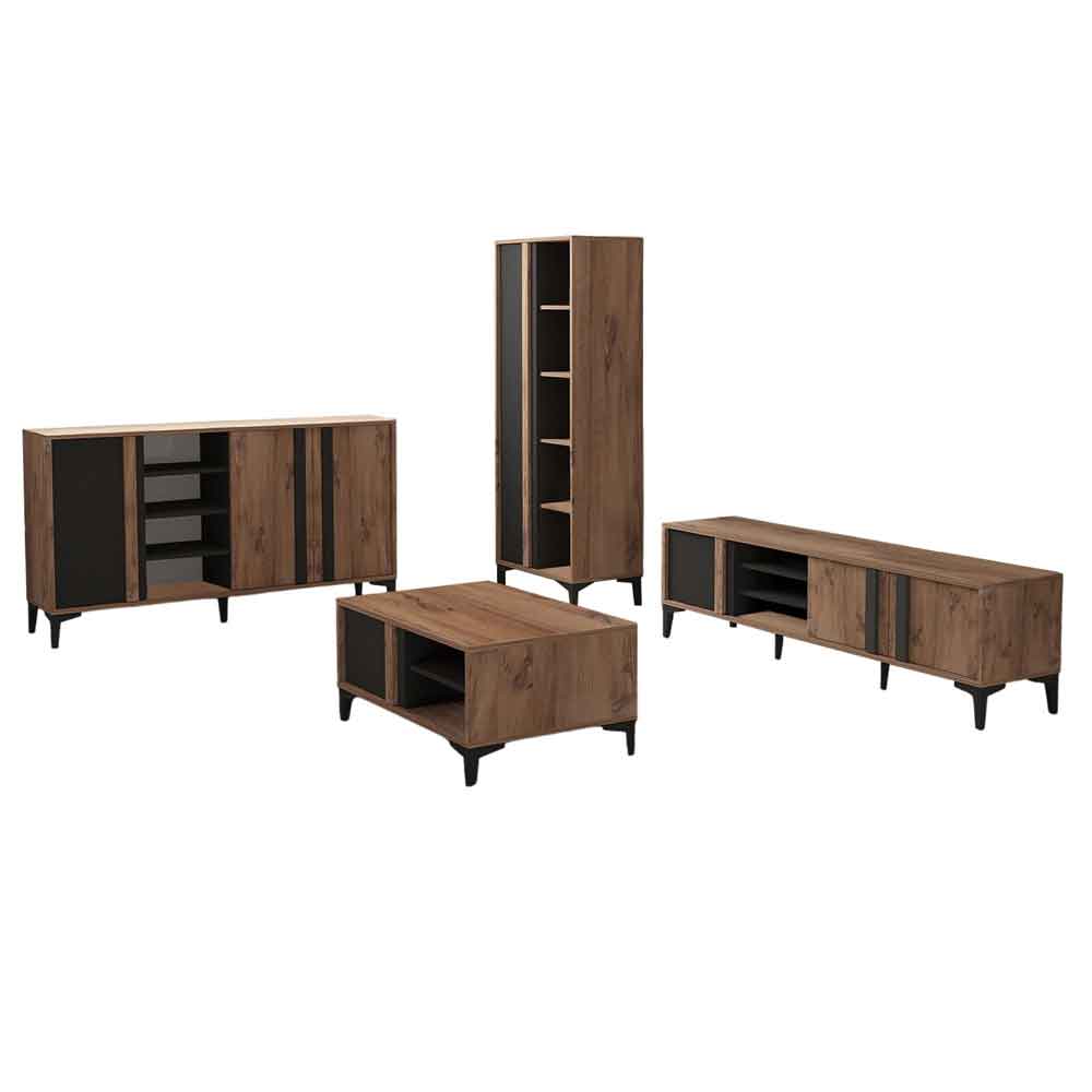 Lacin Wooden Living Room Furniture Set in Atlantic and Anthracite