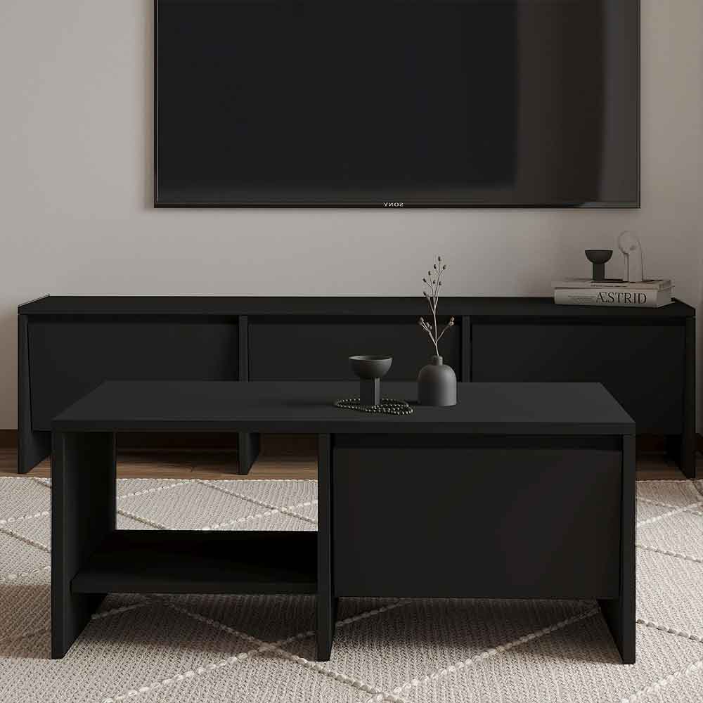 Lacin Wooden Living Room Furniture Set in Black