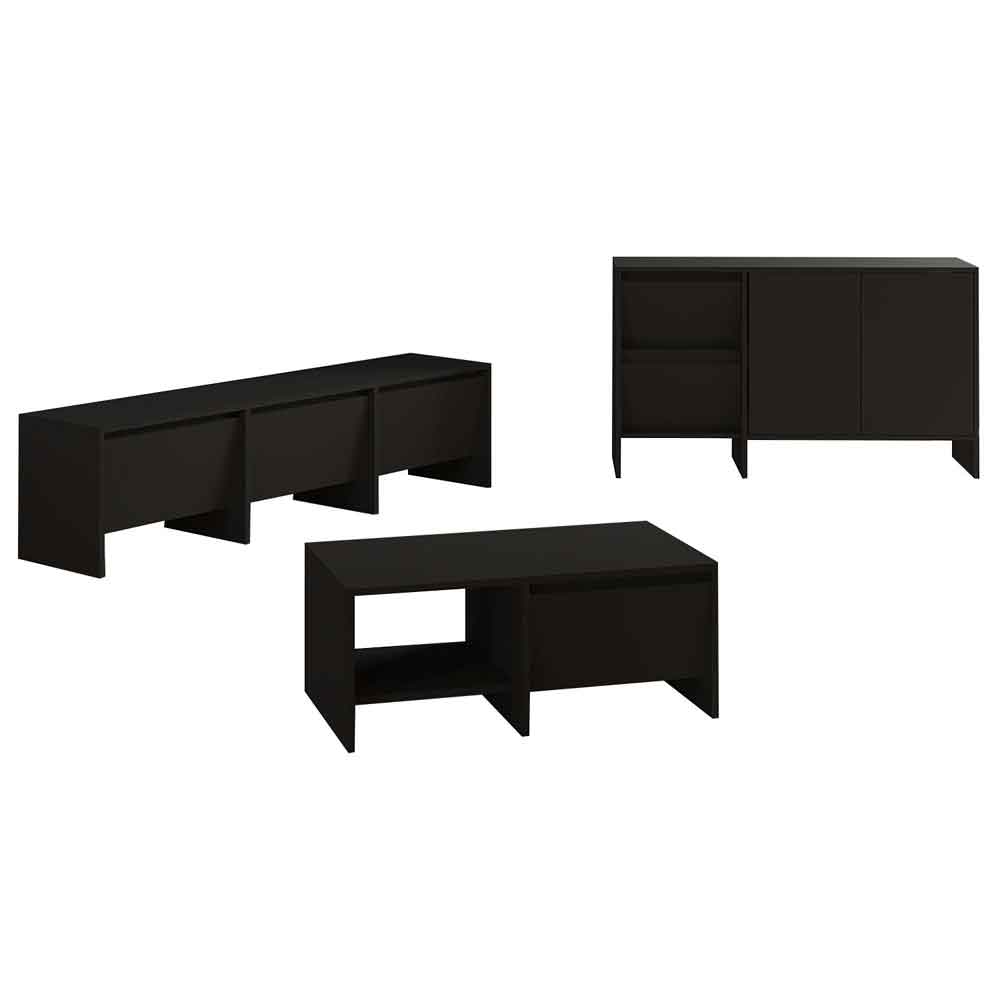 Lacin Wooden Living Room Furniture Set in Black