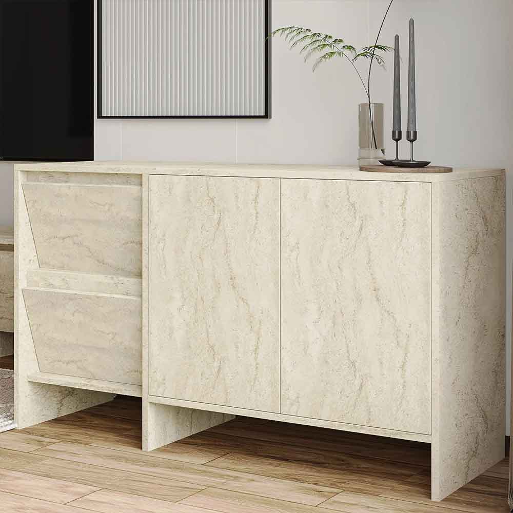 Lacin Wooden Living Room Furniture Set in Travertine Marble Effect