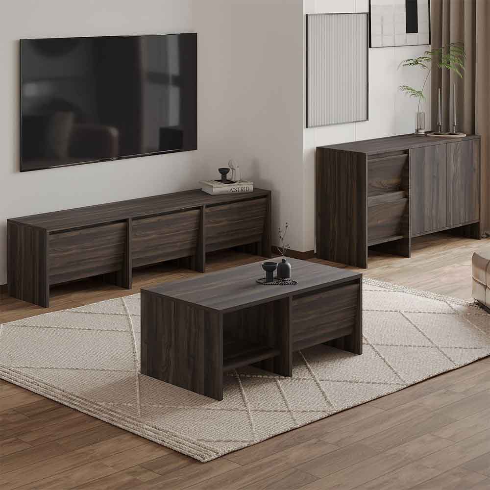 Lacin Wooden Living Room Furniture Set in Walnut