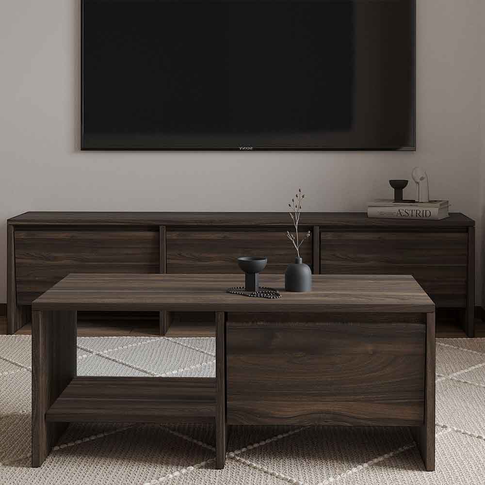Lacin Wooden Living Room Furniture Set in Walnut