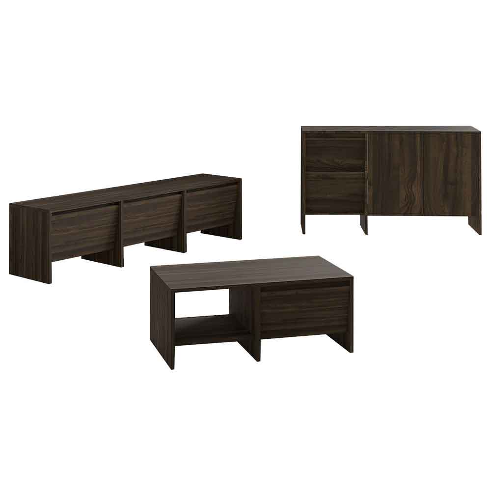 Lacin Wooden Living Room Furniture Set in Walnut