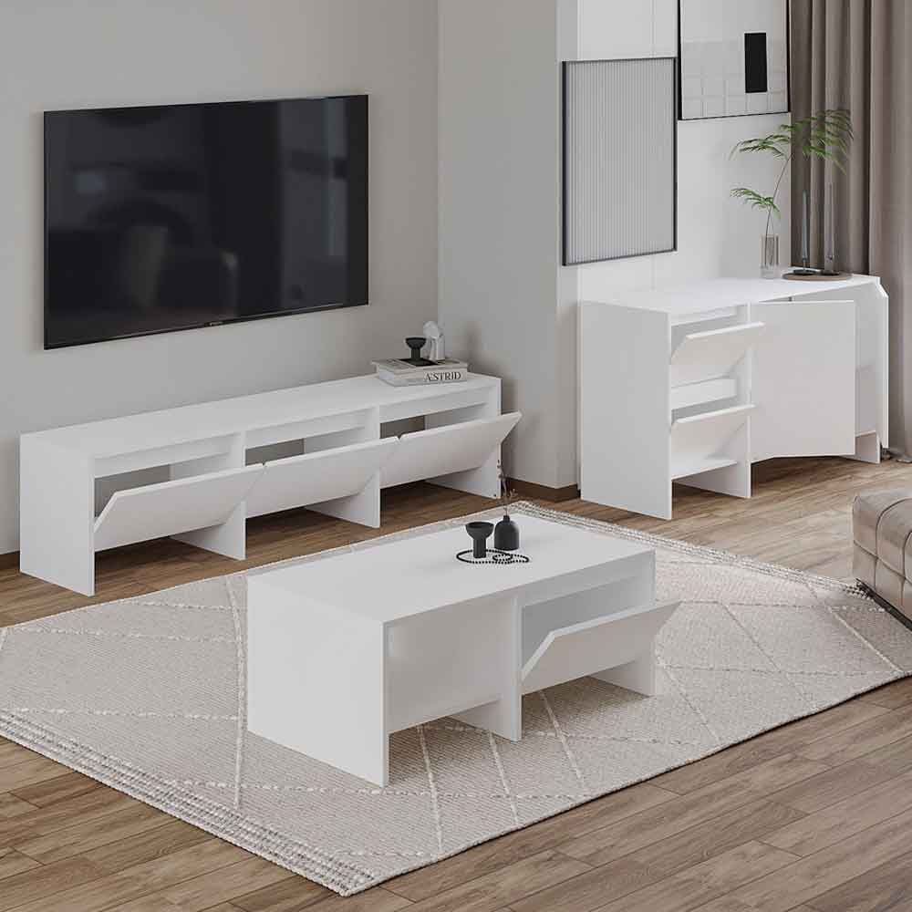 Lacin Wooden Living Room Furniture Set in White
