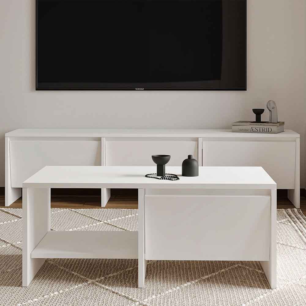 Lacin Wooden Living Room Furniture Set in White